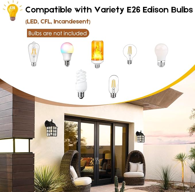 Dusk to Dawn Outdoor Wall Light Fixture, Waterproof Exterior Wall Lantern Porch Light with Photocell Sensor, Modern Bronze Outside Wall Sconce with E26 Socket for House Garage, 2-Pack