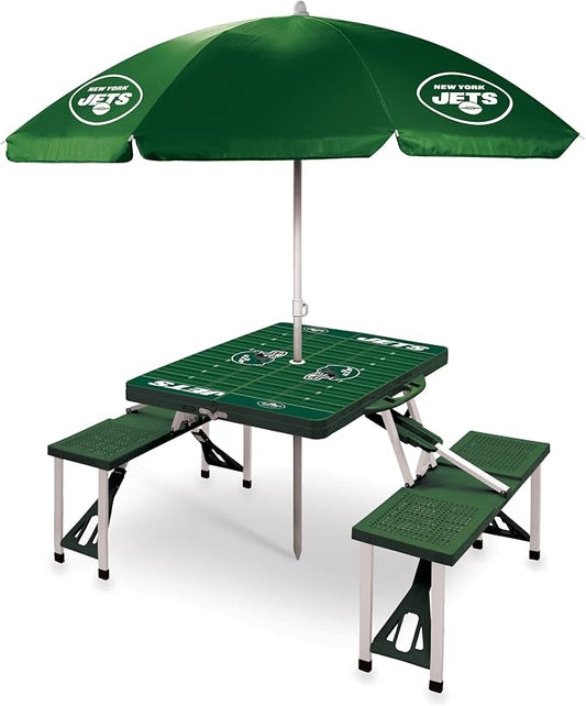 PICNIC TIME NFL Picnic Table Portable Folding Table with Seats and Umbrella