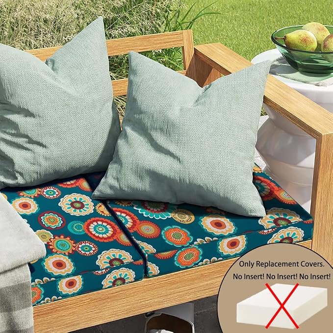 Magpie Fabrics Indoor Outdoor Cushion Cover Replacement 2 Pack, NO Insert! Water Repellent Slipcover with Ties Decor for Patio Garden Chair Sofa Bench Wicker(Floral Green, 20x18x4 Inch)