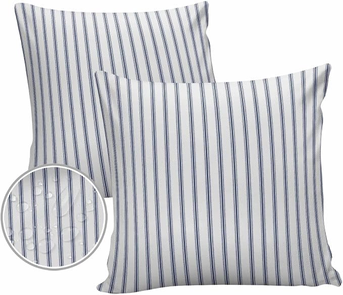 Outdoor Waterproof Throw Pillow Covers Set of 2 Blue Stripe Pillowcases 16x16 Inches Vertical Striped Patio Decorative Pillows Cushion Case Patio Pillows for Couch Bed Chair Garden