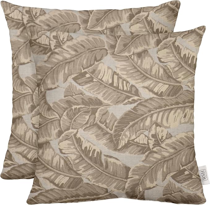 RSH DECOR: Sunbrella Square Throw Pillows Set of 2 | 20" x 20" | Water and Fade-Resistant Performance Fabric | Outdoor Pillow Covers with Down-Alternative Inserts | Made in USA (Tropics Linden Pebble)
