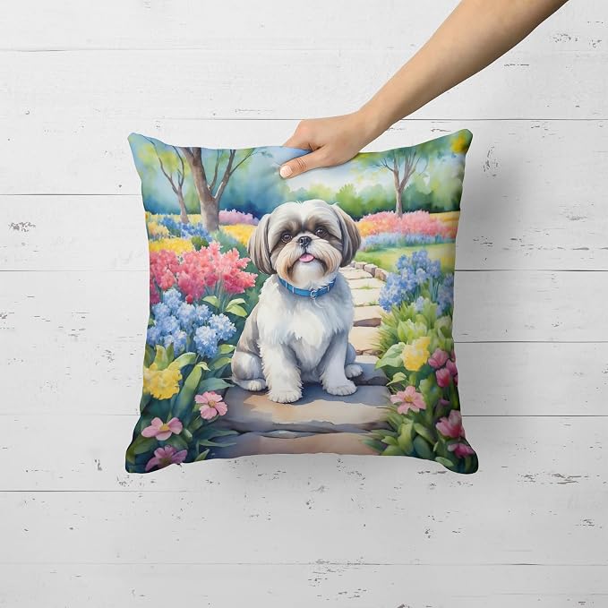 Caroline's Treasures Shih Tzu Spring Path Throw Pillow Machine Washable, Indoor Outdoor Decorative Pillow for Couch, Bed or Patio, 18Hx18W