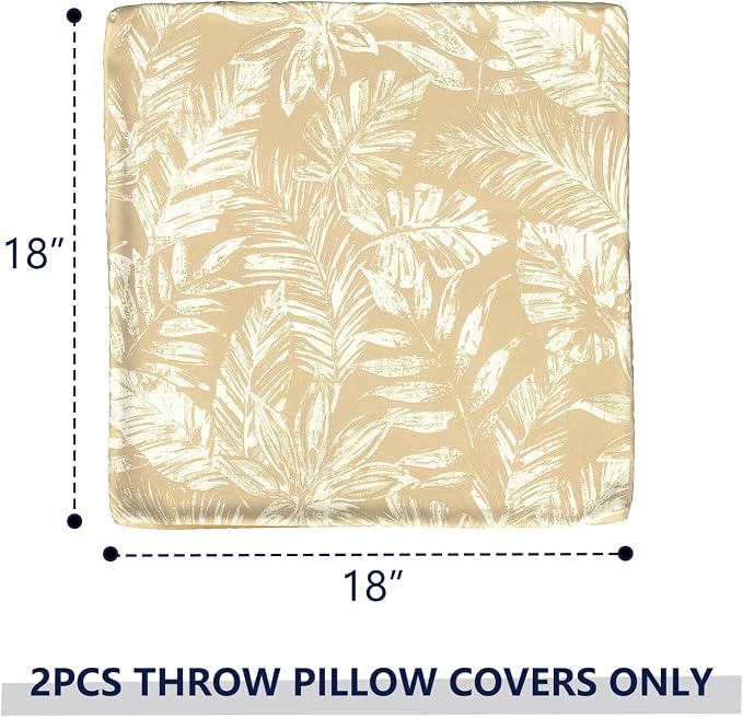 Outdoor Throw Pillow Covers 18x18 Inch, Decorative Pillow Covers for Patio Furniture, Tropical Leaf Oat Modern Cushion Cases for Garden Couch Home Sofa, Pack of 2