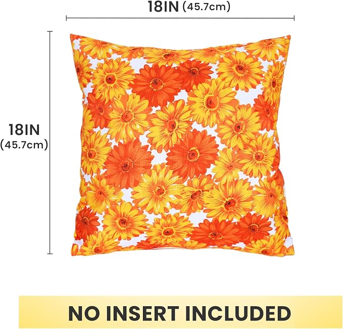 Eternal Beauty 18X18'' Set of 2 Outdoor Decorative Pillow Covers Waterproof Outdoor Pillow Covers for Spring Summer Patio Throw Pillows, 18X18 inches, Sunflower