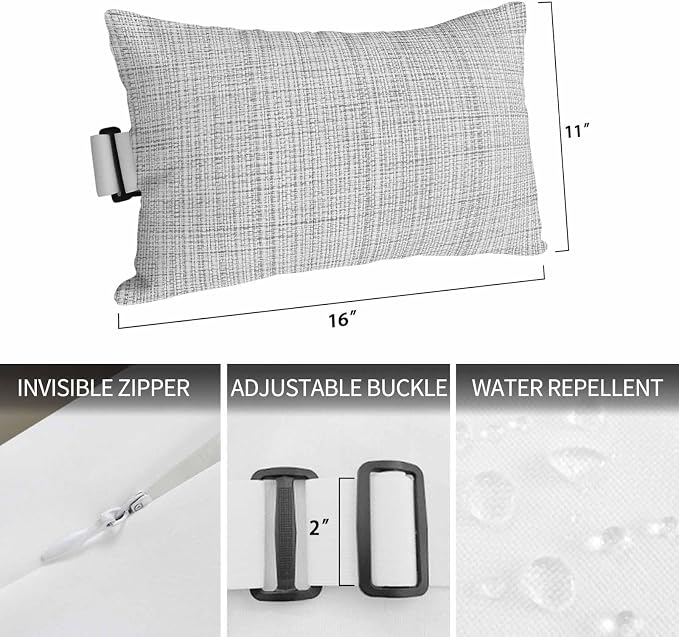 Outdoor Lumbar Pillow Set of 2, Grey Rustic Waterproof Beach Headrest Pillow with Inserts, Vintage Farmhouse GraySolid Color Recliner Throw Pillows for Patio Furniture, 12 x 20