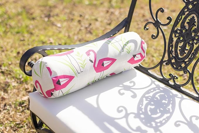 RSH DECOR: Neck Roll Bolster Pillows Set of 2 | 20” x 6" | All-Weather Spun Fabric | Water and Fade-Resistant | Outdoor Support Pillows for Patio Furniture | Groove Pink Flamingo