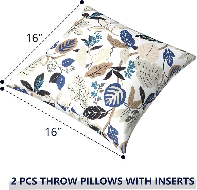 Outdoor Pillows for Patio Furniture 16x16 inch, Square Outdoor Throw Pillows with Inserts, Decorative Patio Pillows for Garden Couch Home Sofa Office Chair, Pack of 2, Breeze Leaves Beige
