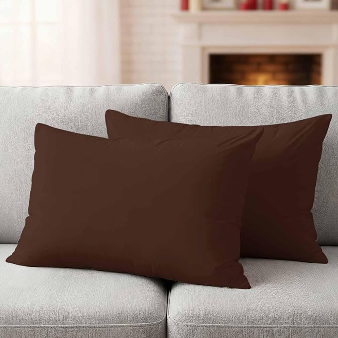 Lumbar Pillow Covers 12 x 20 Inches, Brown Pure Color Waterproof Throw Pillow Cover Set of 2, Aesthetics Contemporary Luxury Decorative Rectangle Cushion Covers for Patio/Couch/Garden