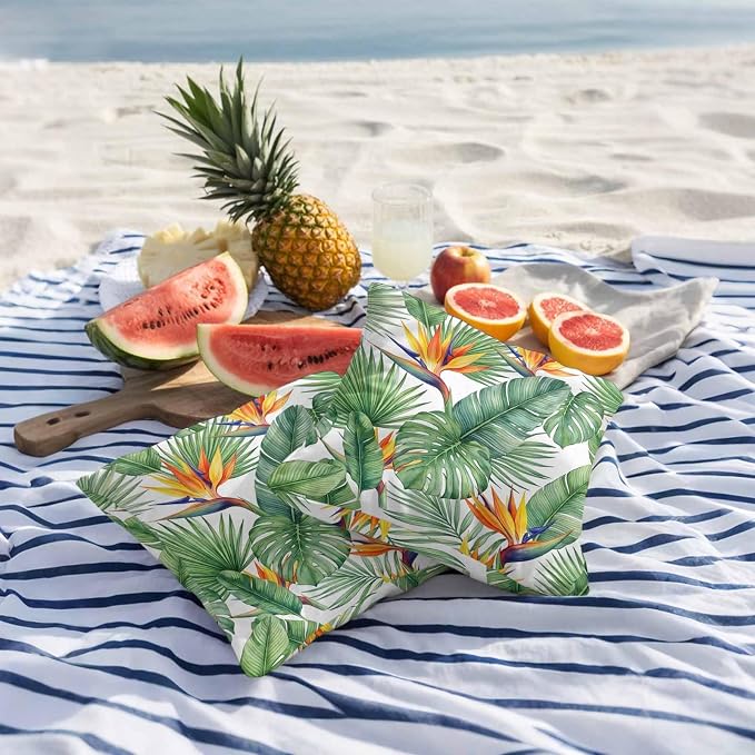 Tropical Plants Outdoor Pillow Covers 24x24 Inch Throw Pillow Covers Set of 2 Waterproof Decorative Pillow Cases Summer Palm Leaves Monstera Green Cushion Covers for Patio Furniture Garden Couch Sofa