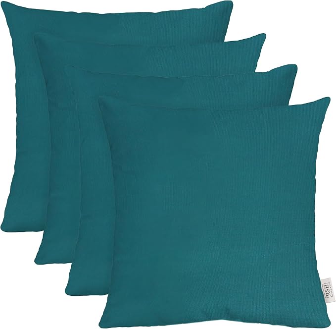RSH DECOR: Sunbrella Square Throw Pillows Set of 4 | 20" x 20" | Water and Fade-Resistant Performance Fabric | Outdoor Pillow Covers with Down-Alternative Inserts | Spectrum Peacock