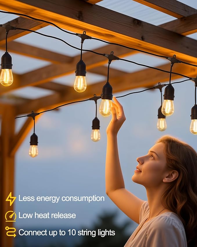 2W 100FT Outdoor String Light Commercial Grade with 32 S14 LED Bulbs | Shatterproof Dimmable Patio String Lights Heavy Duty Waterproof for Bistro Cafe Market 2700K