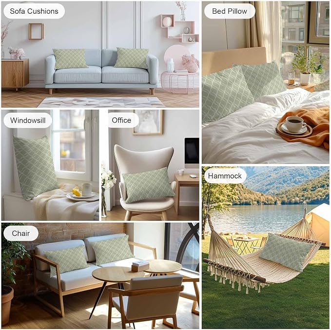 Sage Green Stripes Outdoor Pillow Covers 20x12 Inch Lumbar Pillow Covers Set of 2 Waterproof Decorative Throw Pillow Cases Simple Geometric Modern Monochrome Cushion Covers for Patio Furniture Garden