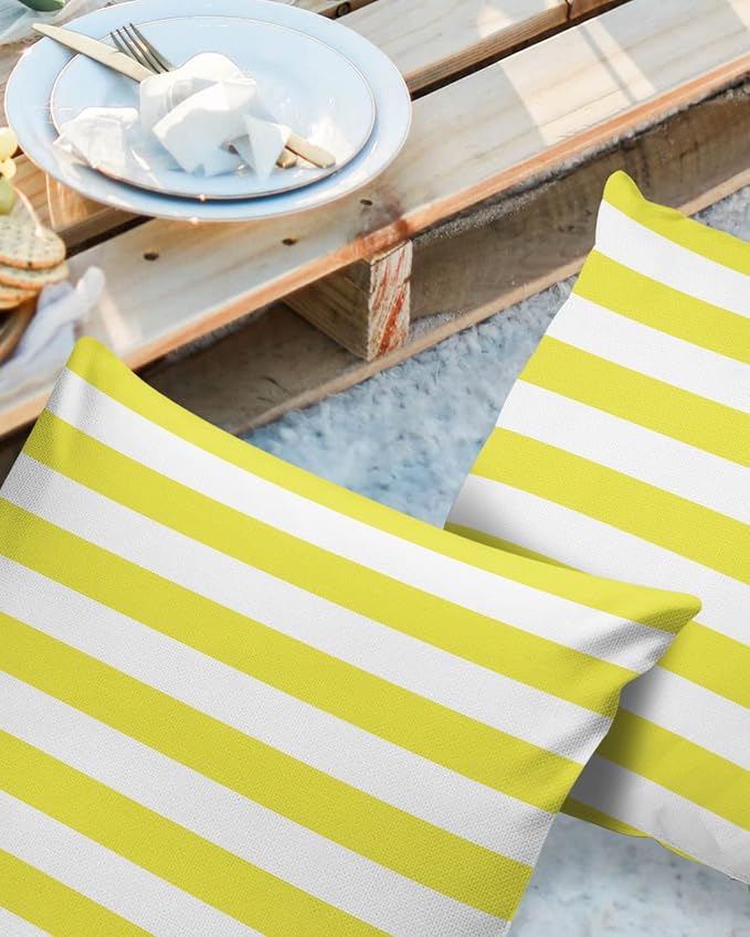 Outdoor Waterproof Pillow Covers for Patio Furniture Yellow and White Stripes Decorative Throw Pillow Cover Solid Striped Pillowcases Set of 2 Cushion Case for Sofa Couch Chair 18 x 18 in