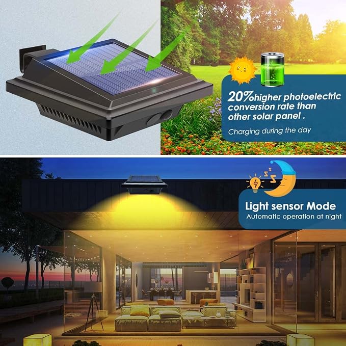 Gutter Lights, 40 LEDs Solar Patio Decor Lights, Deck Lights Outdoor Waterproof Fence Lights for Wall Backyard Porch, Patio, Pool,Step Stairs, Yard, Garden, Pathway (4Pack-Black,Warm White Light)