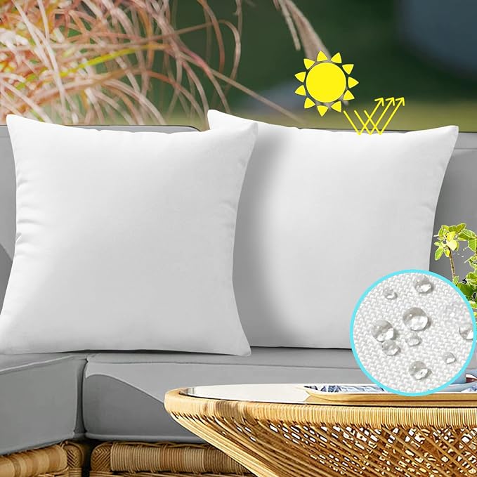 VAKADO Outdoor Waterproof Throw Pillow Covers 18X18 Set of 2 Decorative White Patio Furniture Cushion Cases Outside Decor for Couch Garden Bench Porch