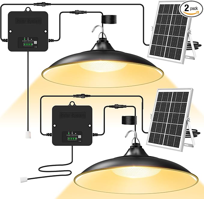 Solar Shed Light Indoor Outdoor with Pull String, 3000K Daytime Available | Warm White, 3 Lighting Modes Pendant Light, Dusk to Dawn, Solar Lights Indoor, IP65 Waterproof for Barn, Gazebo, Shop, Garage