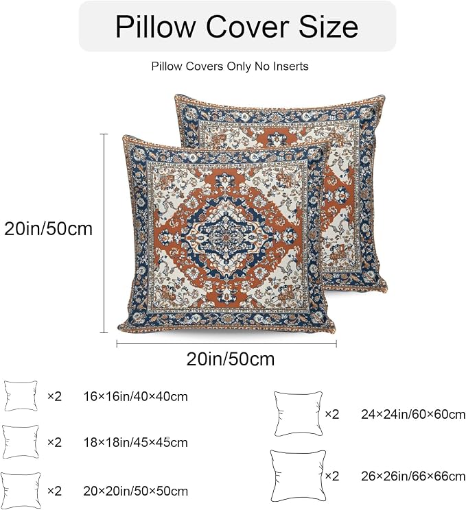 Orange Blue Boho Southwestern Outdoor Pillow Covers 24x24 Inch Throw Pillow Covers Set of 2 Waterproof Decorative Pillow Cases Traditional Ethnic Classical Cushion Covers for Patio Furniture Garden