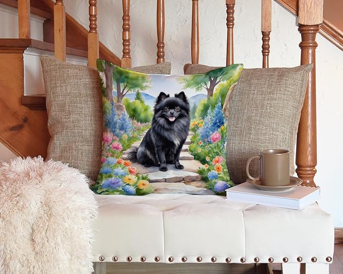 Caroline's Treasures Pomeranian Spring Path Throw Pillow Machine Washable, Indoor Outdoor Decorative Pillow for Couch, Bed or Patio, 14Hx14W