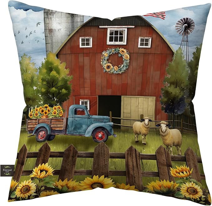 Briarwood Lane Summer Indoor/Outdoor Pillow 17x17 Sunflower Barn for Summer Pillow