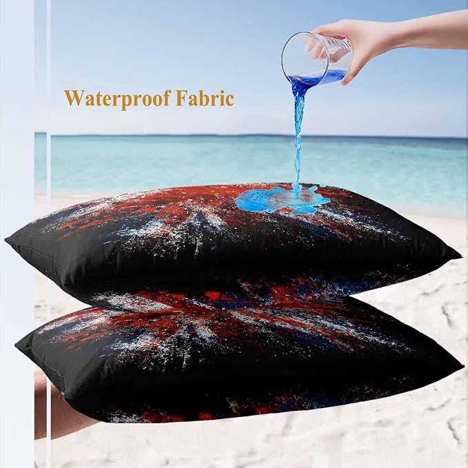 4th of July Outdoor Throw Pillows Covers 20x12 inch Set of 2 Waterproof British Flag Decorative Zippered Cushion Covers for Patio Furniture, Retro National Flag Independence Day Lumbar Pillowcases