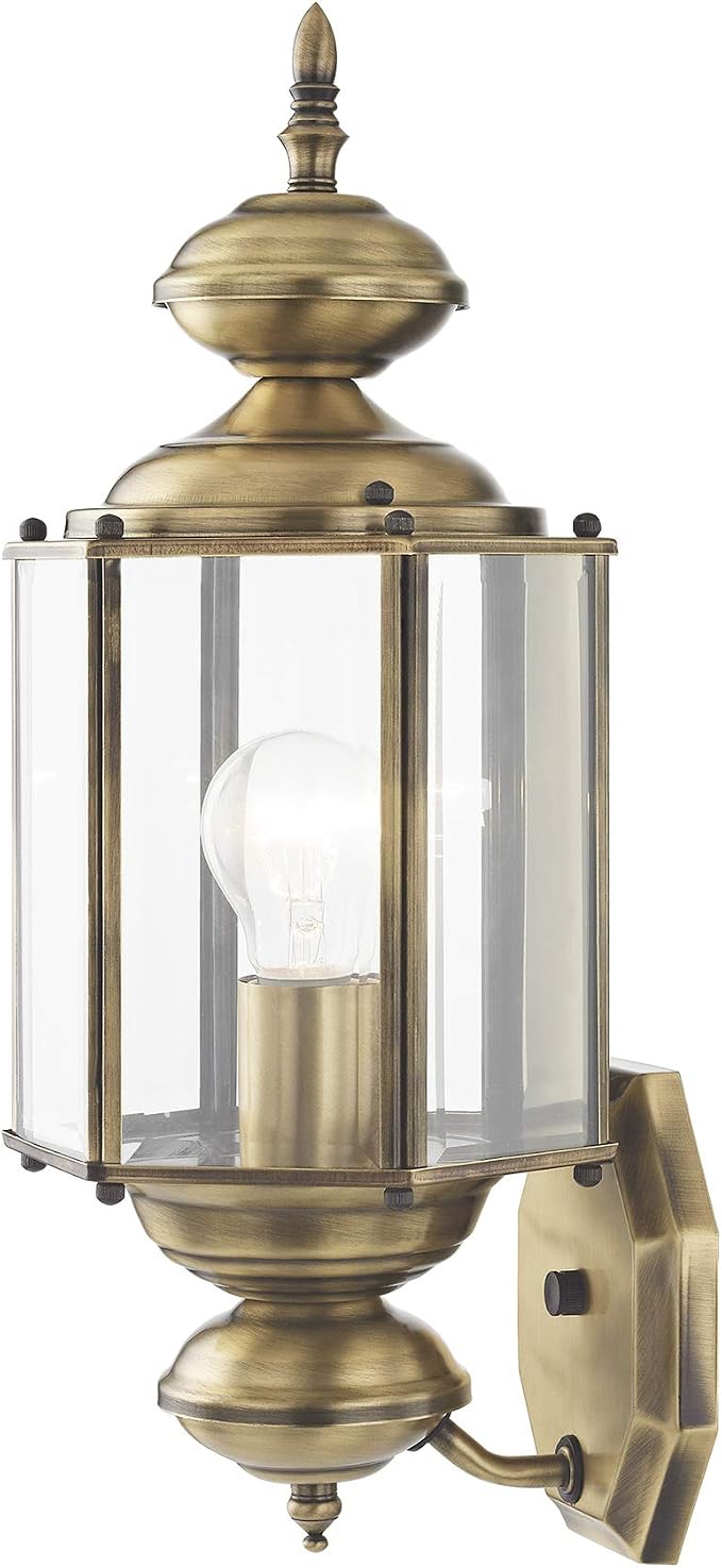 Livex Lighting 2006-01 Outdoor Wall Lantern, Antique Brass | Clear Beveled Glass Shades