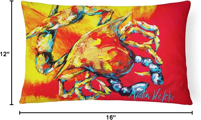 Caroline's Treasures MW1086PW1216 Crab Hot Dang Canvas Fabric Decorative Pillow Machine Washable, Indoor Outdoor Decorative Pillow for Couch, Bed or Patio, 12HX16W