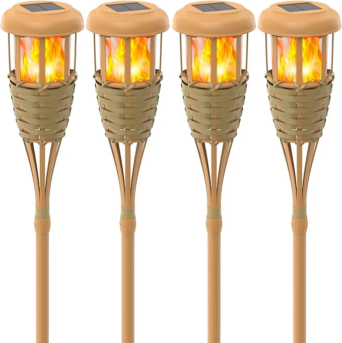 Solar Outdoor Lights, Solar Torch Lights Outdoor Flickering Flame, Outdoor Decorations for Patio Path Yard - 4 Pack