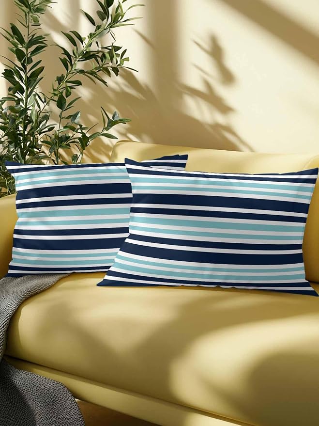 Outdoor Waterproof Throw Pillows Nautical Navy Blue Contrast Stripe Patio Pillows,Decorative Pillow Covers with Insert,Pillow Cushion Case for Garden Couch Sofa Modern Minimalist Line