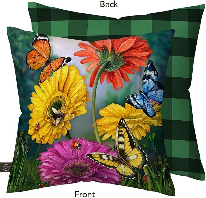 Briarwood Lane Spring Indoor/Outdoor Pillow 17x17 Butterflies and Daisies for Spring Pillow