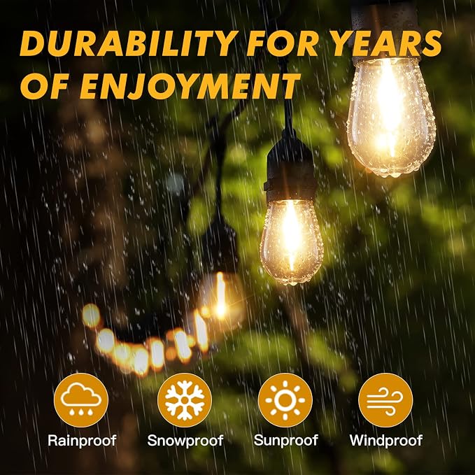Outdoor Solar String Lights, Patio String Lights with Bright 2W Shatterproof LED Bulbs for Patio, Backyard, Party, Porch, Bistro, Cafe Bar, Garden (Solar, 96 FT)