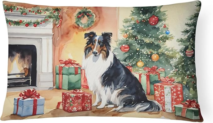 Caroline's Treasures DAC2636PW1216 Collie Cozy Christmas Throw Pillow Machine Washable, Indoor Outdoor Decorative Pillow for Couch, Bed or Patio, 12HX16W