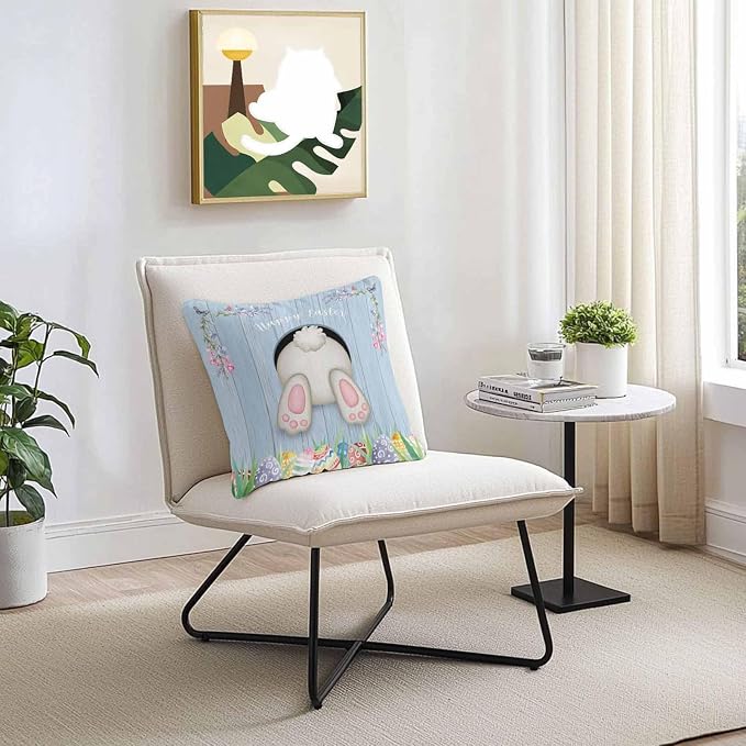 Vandarllin Outdoor Throw Pillows Covers 18X18 Set of 2 Waterproof Bunny Butt Easter Eggs Decorative Zippered Lumbar Cushion Covers for Patio Furniture, Spring Flower Wood Grain