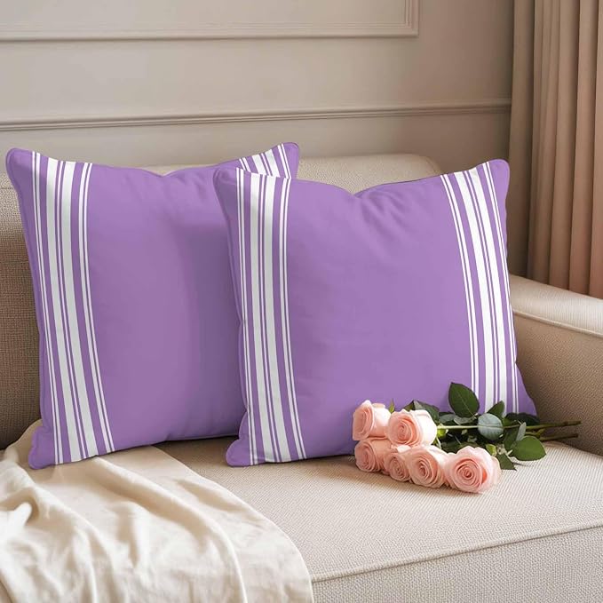 Outdoor Pillow Covers 20x20 Set of 2 Purple Stripes Outdoor Pillows Waterproof Throw Pillow Covers French Stripe Farmhouse Style Pillowcases Decorative Case for Patio Cushion