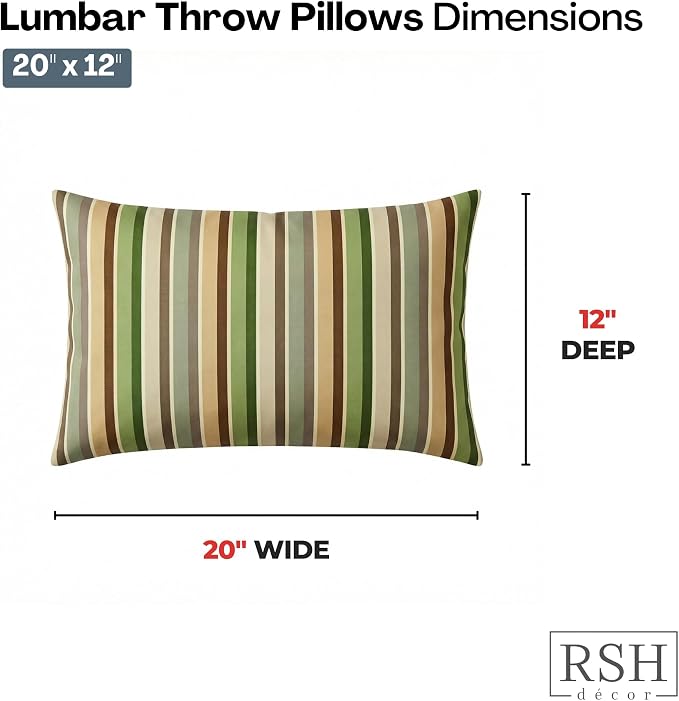 RSH DECOR: Sunbrella Lumbar Throw Pillows Set of 2 | 20" x 12" | Water and Fade-Resistant Performance Fabric | Outdoor Pillow Covers with Down-Alternative Inserts | Made in USA (Samuel Meadows)