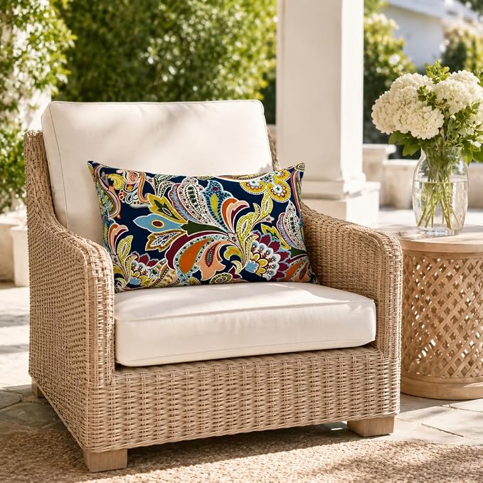 Pack of 2 Patio Lumbar Pillows 12"x20" | Fade Resistant Outdoor Waterproof Lumbar Pillow with Inners Decorative Garden Lumbar Cushions for Home Patio Terrace Sofa