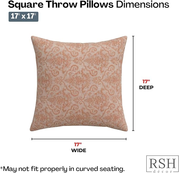 RSH DECOR: Sunbrella Square Throw Pillows Set of 2 | 17" x 17" | Water and Fade-Resistant Performance Fabric | Outdoor Pillow Covers with Down-Alternative Inserts | Made in USA (Rialto Papaya)