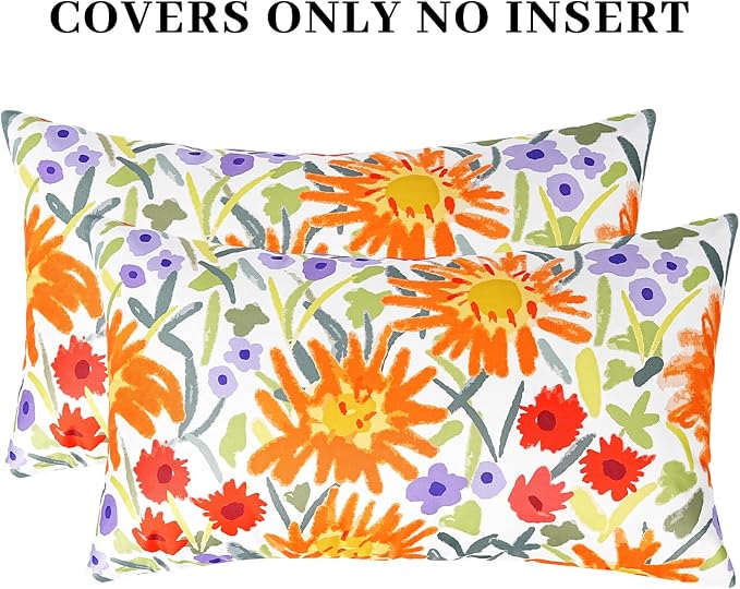 Adabana Outdoor Waterproof Floral Pillow Covers 12x20 Inch | Colorful Outdoor Pillow Covers Summer Decirative for Patio Furniture Porch Garden Pillows
