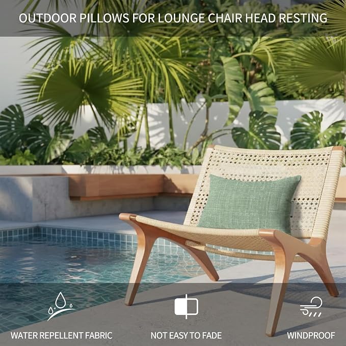Outdoor Lumbar Pillow Set of 1, Sage Green Waterproof Beach Headrest Pillow with Inserts, Farmhouse Vintage Green Solid Color Modern Recliner Throw Pillows for Patio Furniture, 11 x 16