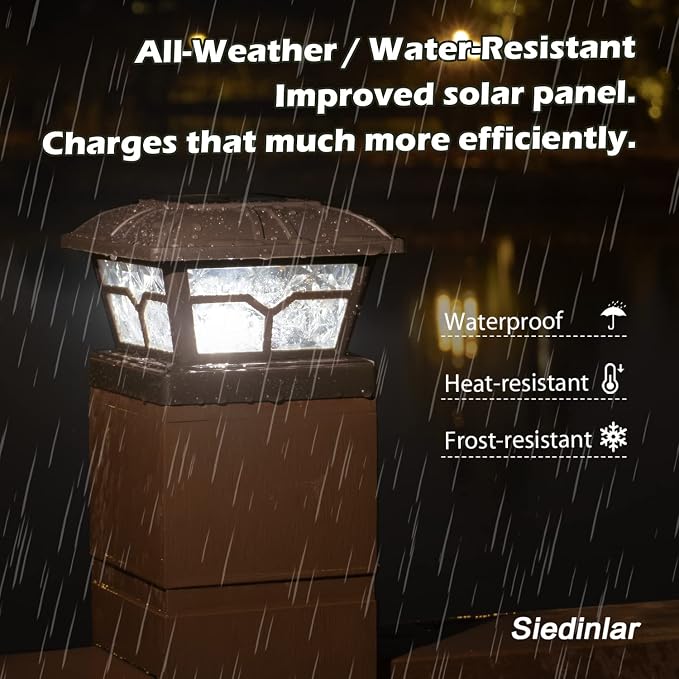 SIEDiNLAR Solar Post Cap Lights Outdoor 2 Color Modes 8 LEDs for 4x4 5x5 6x6 Posts Fence Deck Patio Decoration Warm White & Cool White Lighting Brown (2 Pack)