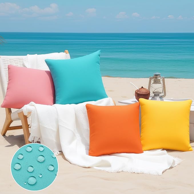 fauson Outdoor Pillow Covers 18x18 Set of 4, Outdoor Waterproof Decorative Throw Pillow Covers for Garden Patio Tent Balcony Bench Couch Sofa