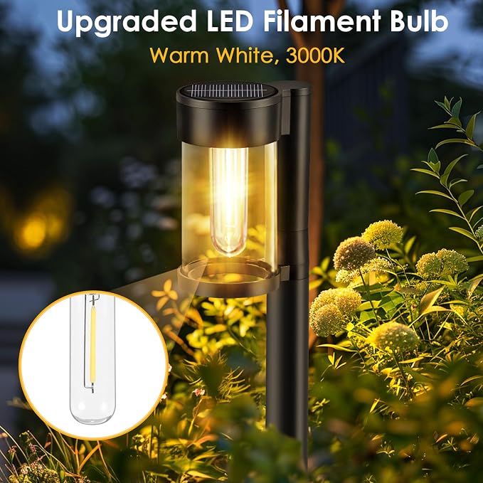 Mancra Solar Pathway Lights Outdoor, 10 Pack Metal & Glass Solar Lights Outdoor Waterproof Landscape Path Lights for Yard Walkway Garden Decor, Warm White