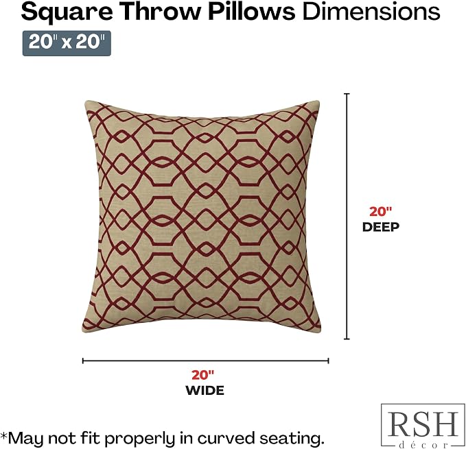 RSH DECOR: Sunbrella Square Throw Pillows Set of 4 | 20" x 20" | Water and Fade-Resistant Performance Fabric | Outdoor Pillow Covers with Down-Alternative Inserts | Made in USA (Folio Terracotta)