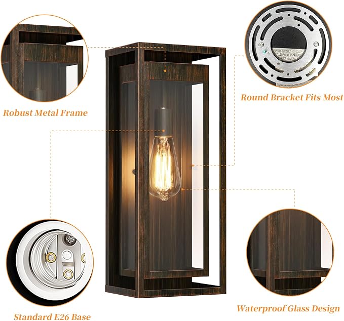 19" Outdoor Wall Lights, 2 Pack Large Size Antique Outdoor Sconce Lights with Clear Glass Shade, Waterproof Porch Lighting Exterior Light Fixture for Front Door, Garage