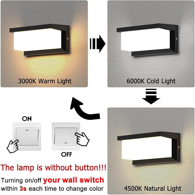 Outdoor Lights Wall Mounted,Modern LED Sconce Outside Wall Lamp, 3 Colors 24 Watts Outdoor Lights for House Corridor Porch Garage Cafe Villas Hotel Lighting