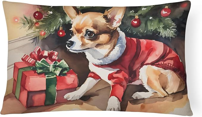Caroline's Treasures DAC2630PW1216 Chihuahua Cozy Christmas Throw Pillow Machine Washable, Indoor Outdoor Decorative Pillow for Couch, Bed or Patio, 12HX16W