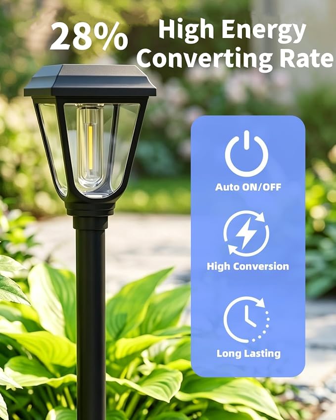 Solar Pathway Lights 2 Pack Outdoor 3000K Bright Auto On/Off Solar Garden Lights Long Lasting Solar Powered Waterproof Landscape Light for Path Yard Walkway Lawn Driveway Decor Lighting - Warm White