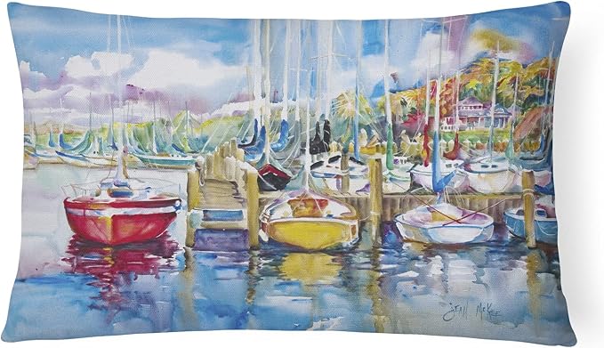 Caroline's Treasures JMK1063PW1216 Paradise Yacht Club Sailboats Canvas Fabric Decorative Pillow Machine Washable, Indoor Outdoor Decorative Pillow for Couch, Bed or Patio, 12HX16W