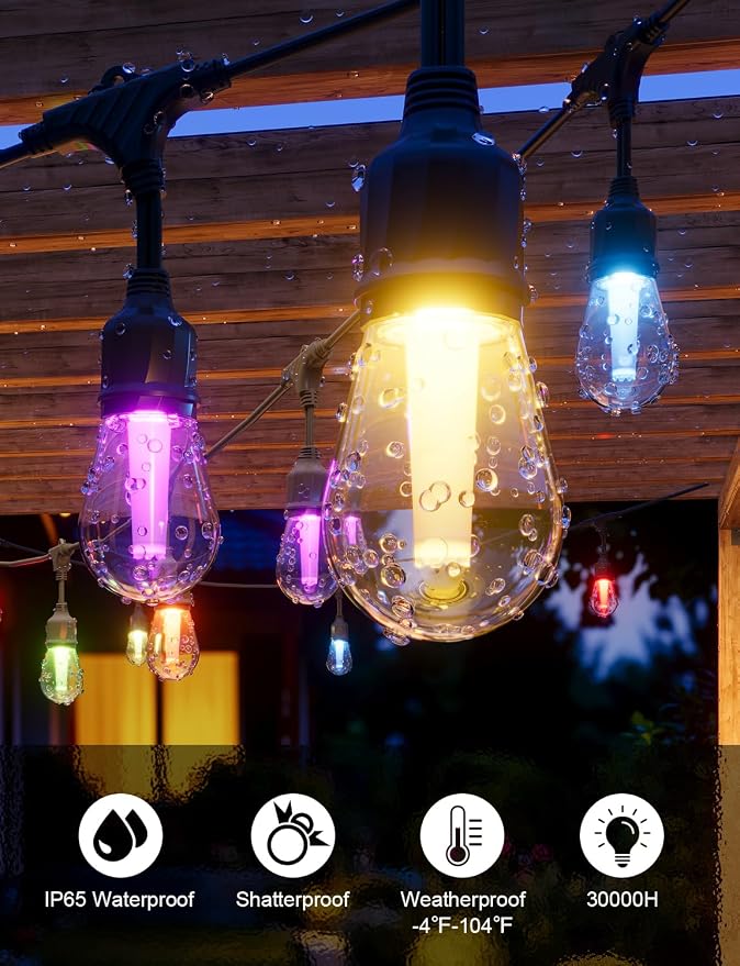 XMCOSY+ Smart Outdoor String Lights 72.5FT, LED Patio Lights App Control | DIY Color Changing, RGBCW Dimmable White, Segment Control, Alexa Voice Control, Shatterproof IP65 Waterproof Outside Lights