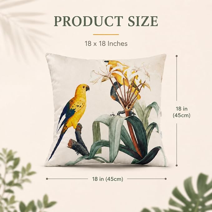 2pcs Outdoor Decor Pillows, Insert and Cover, Waterproof & Fade-Resistant Patio Couch Cushions for Garden, Porch, Poolside Sofa (Watercolor Parrot, 18x18in)