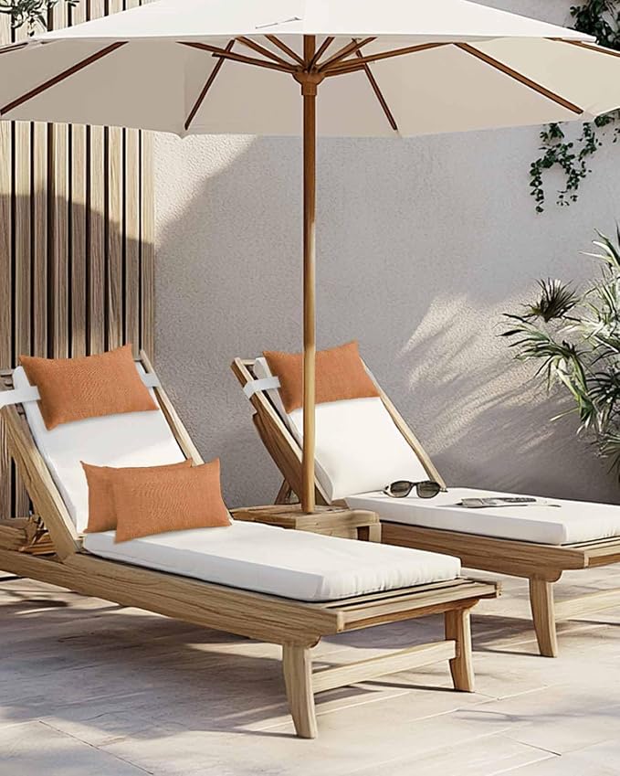 Outdoor Pillow for Chaise Lounge Chair Orange Rustic Vintage Burlap Texture Outdoor Pillows Waterproof with Adjustable Strap Headrest Lumbar Pillows for Garden Patio Furniture 2 Pack 11" x 16"